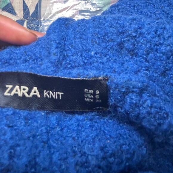 Zara Knit Long Sleeve Sweater Soft Textured Relaxed Fit Turtleneck Blue W‎ US S - Picture 3 of 7